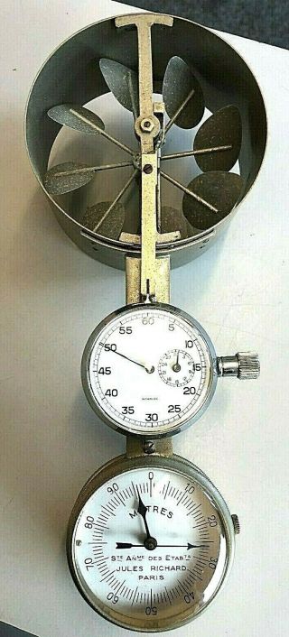 Vintage Jules Richard Anemometer Wind Indicator Aviation Made Paris Meteorology