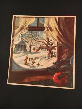 Vintage Small Town Esso Gas Station Christmas Card Mid - Century
