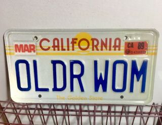 “OLDER WOMAN” Antique 1987 Vintage Vanity Tag California State License Plate CA 3