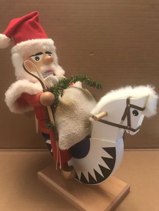 Steinbach: " Santa Rider " Rocking Horse Bag Of Gifts 14.  5 " Tall W/tag Nut Cracker