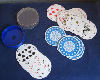 Vintage Round Playing Cards In Plastic Box Made In Hong Kong L1