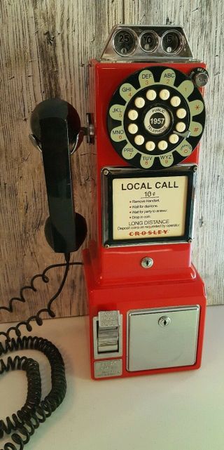 Crosley Red Pay Phone Telephone Wall Mount Payphone Retro 1957 Public