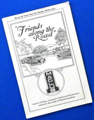 1928—“friends Along The Road”—maclub Directory—gas Stations Attorneys Hotels Etc