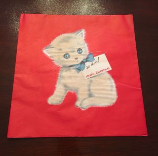 Vtg Merry Christmas Wrapping Paper Gift Wrap Nos One Sheet Kitten Cat1950 Cute