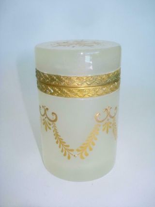 Antique Victorian Opaline Glass & Gilt Metal Mounted Vanity Powder Jar