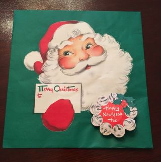 Vtg Merry Christmas Wrapping Paper Gift Wrap Nos One Sheet Santa 1950