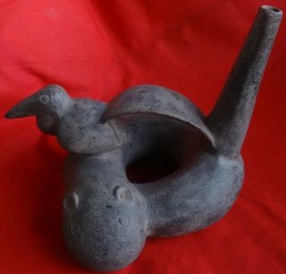 Precolumbian Ceramic Chimu Culture Peru 1200 Ad.  Figure Of Bird Over A Snake 7 "