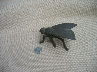 Vtg Cast Iron Fly Insect Match Holder/trinket Box Featuring A Hinged Wings Lid