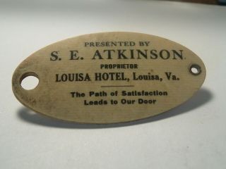 Antique Celluloid Luggage Tag Louisa Hotel,  Louisa Virginia S.  E.  Atkinson C1910