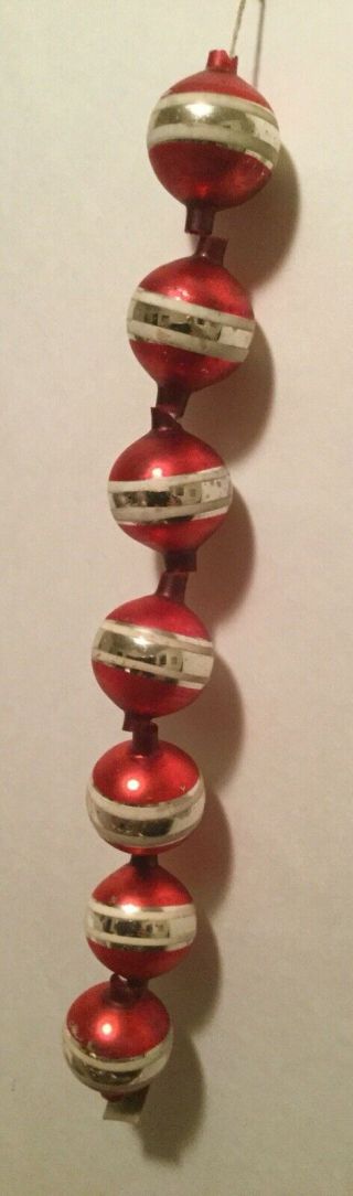 Early Teens German Glass Garland Strand Large Red Silver Beads Satin Finish Old
