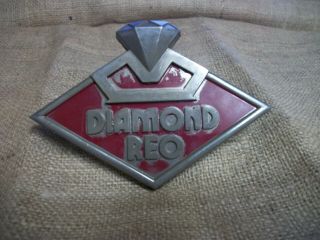 Vintage Diamond Reo Truck Emblem,  Hood Badge 6 " X 4 " Slight Paint Loss,  W/ Studs