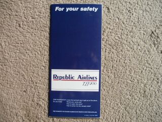 Republic Airlines Boeing 727 200 Airline Safety Card