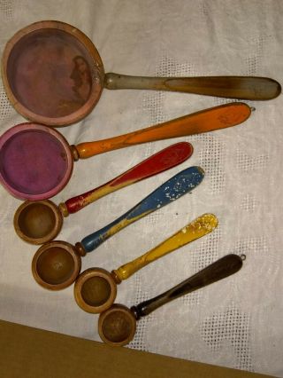 Rare Antique Seed Measuring Scoops Woodruff Seed Co.  Set Of 6 Primitive Wood
