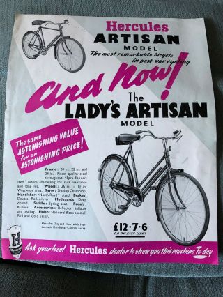 1953 Advert Flyer Of Artisan Bicycle Made By Hercules Of Birmingham