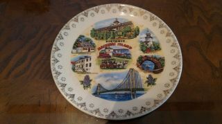 Mackinac Island Vintage Souvenir Plate Michigan Multi Scenic Gold Trim