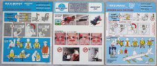 3x Different Olympic Airways - Airlines Safety Card Set (boeing 737 - 747 - A340)