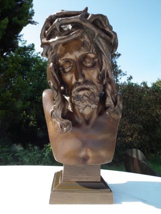 Christ Bust Statue Christ Statue Bronze Sacred Heart Crown Of Thorns Jesus
