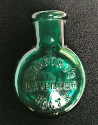 Antique Luscombs Lavender Salts Bottle Embossed Deep Green With No Stopper