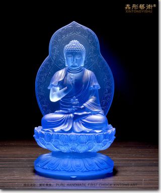 Crystal Amitabha Medicine Buddha Shakyamuni Statue Chinese Colored Glaze Liu Li