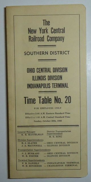 York Central Railroad 1966 Employee Timetable - Southern District 20