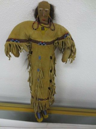 14 " Sioux Indian Reservation Era Seed - Beaded Braintanned Leather Star Doll