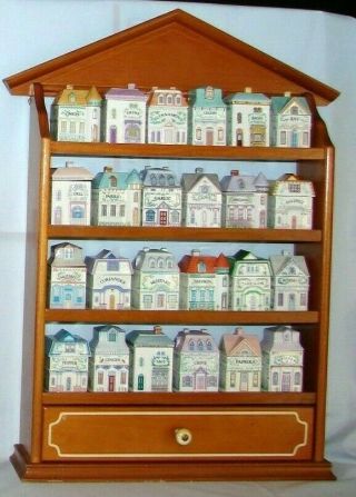 Lenox China Cottage Spice Jars & Rack 24 Victorian Spice Houses & Wooden Rack