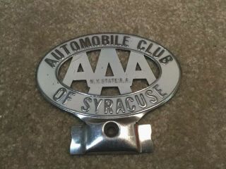 Vintage Aaa York State Syracuse Metal License Plate Topper