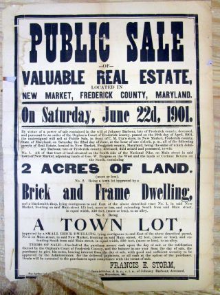Large 1900 Poster W Public Of Real Estate In Market Frederick Maryland