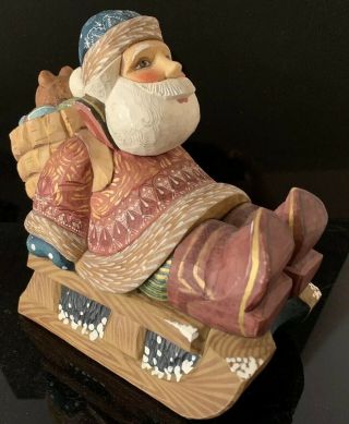 G.  Debrekht Wood Russian Sleigh Ride Christmas Bearing Bear Santa Claus Figurine