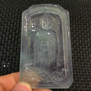 Chinese Rare Collectible White Ice Jadeite Jade Buddha Amulet Handwork Pendant