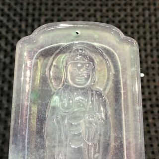 Chinese Rare Collectible White Ice Jadeite Jade Buddha Amulet Handwork Pendant 2