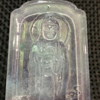 Chinese Rare Collectible White Ice Jadeite Jade Buddha Amulet Handwork Pendant 3