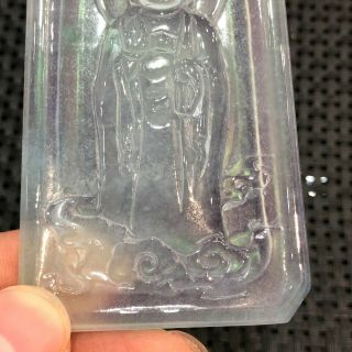 Chinese Rare Collectible White Ice Jadeite Jade Buddha Amulet Handwork Pendant 4