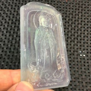 Chinese Rare Collectible White Ice Jadeite Jade Buddha Amulet Handwork Pendant 5