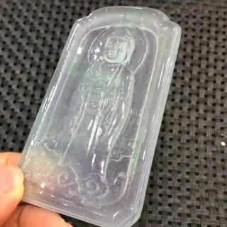 Chinese Rare Collectible White Ice Jadeite Jade Buddha Amulet Handwork Pendant 6