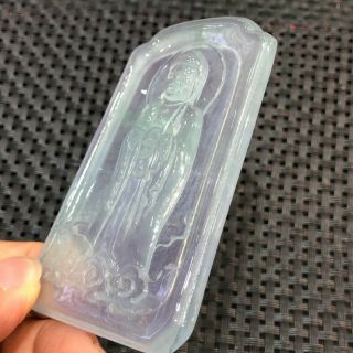 Chinese Rare Collectible White Ice Jadeite Jade Buddha Amulet Handwork Pendant 7
