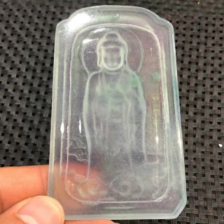 Chinese Rare Collectible White Ice Jadeite Jade Buddha Amulet Handwork Pendant 8