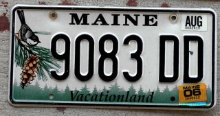 Maine " Chickadee And Pine - Cone " License Plate With A 2006 Sticker