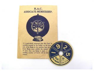 Antique 1925 Associate Membership Card Royal Automobile Club Rac