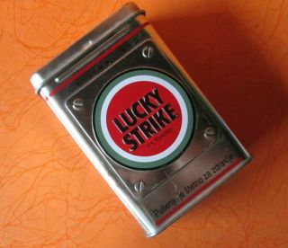 Lucky Strike Silver For 20 Cigarettes Tin Box Tabaco Cases 3.  6x2.  4x1in