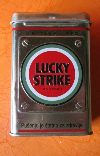 Lucky Strike Silver For 20 Cigarettes Tin Box Tabaco Cases 3.  6x2.  4x1in 2