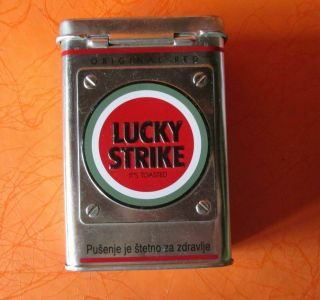 Lucky Strike Silver For 20 Cigarettes Tin Box Tabaco Cases 3.  6x2.  4x1in 4
