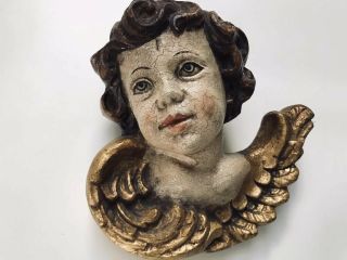 7 " Large Antique Baroque Carved Wood Angel Cherub Putti Wing Gold Leaf Wall Hang