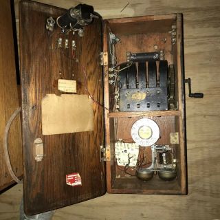 Antique Stromberg Carlson Oak Wall Phone,  Crank Type Telephone,  Dual Bell