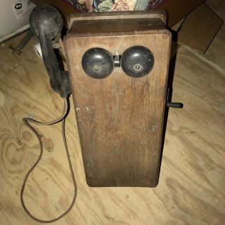 Antique Stromberg Carlson Oak Wall Phone,  Crank Type Telephone,  Dual Bell 2