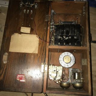 Antique Stromberg Carlson Oak Wall Phone,  Crank Type Telephone,  Dual Bell 7