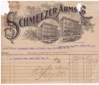 1898 Billhead Kansas City Missouri Schmelzer & Sons Spencer Shot Gun 12,  30