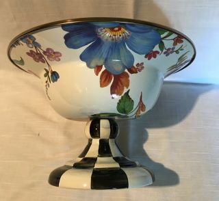 MacKenzie Childs White Flower Market Courtly Check Large Compote 4