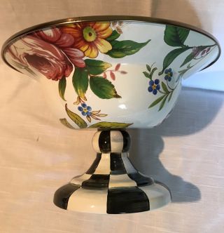 MacKenzie Childs White Flower Market Courtly Check Large Compote 5