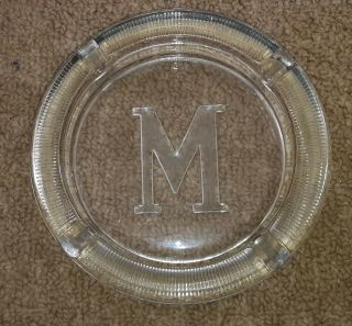 M Very Large Marlboro Cigarette Ashtray Heavy Crystal Art Glass Etched 8 " Rare